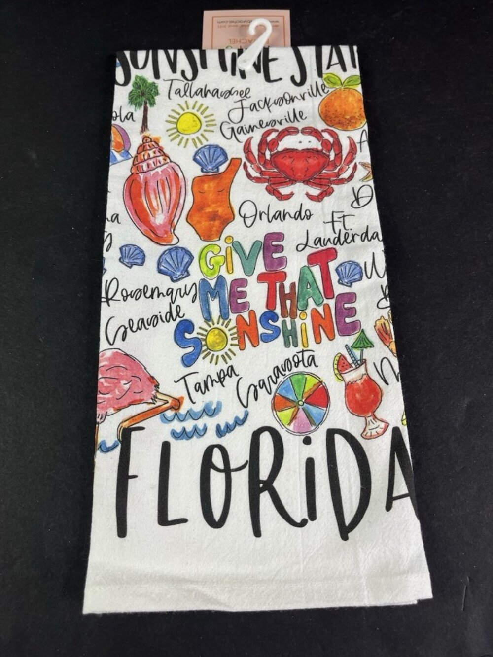 FLORIDA Tea Dish TOWEL 100% Cotton 19x28 City Names Sunshine State VERBO Airbnb